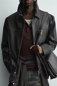 WASHED FAUX LEATHER JACKET