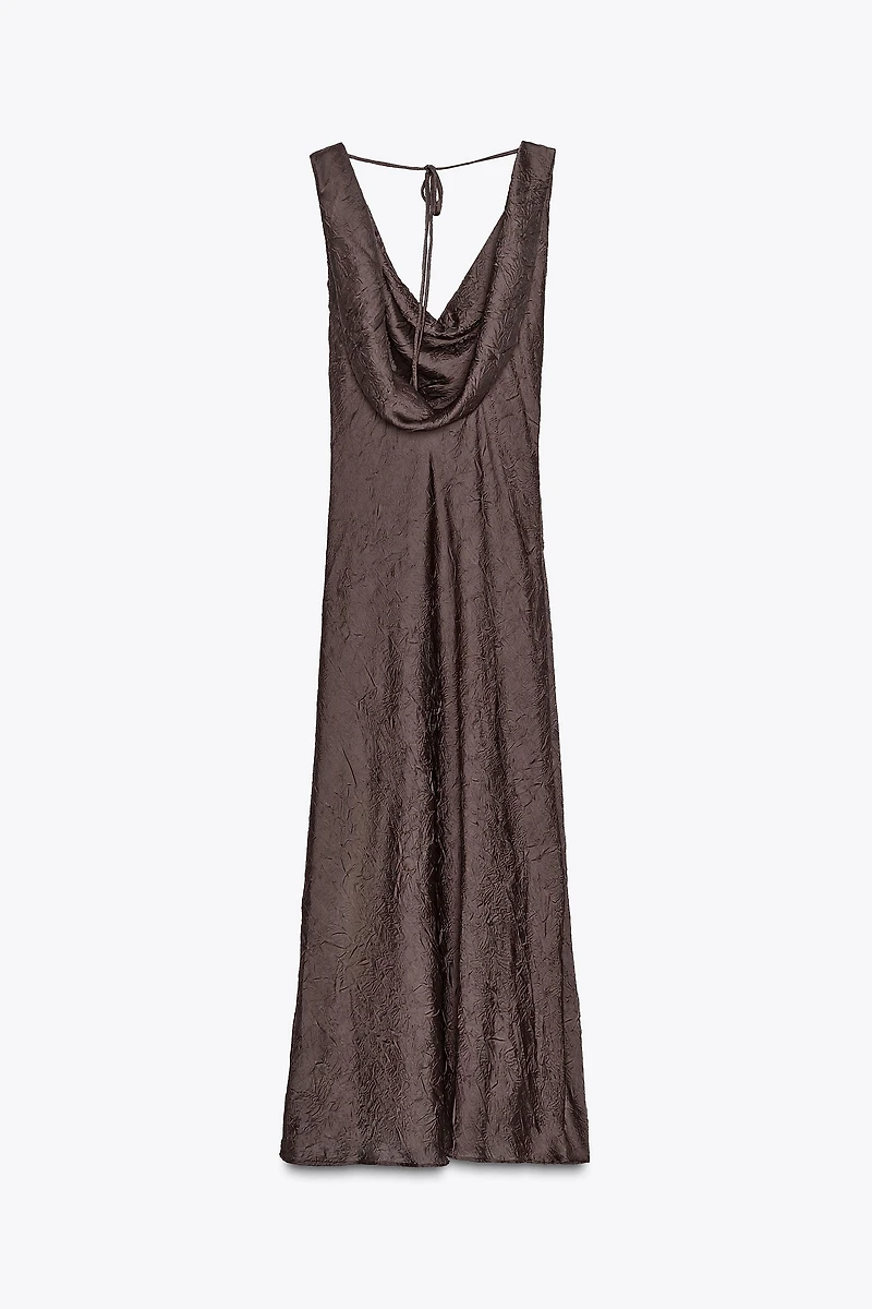 WRINKLED EFFECT SATIN MIDI DRESS