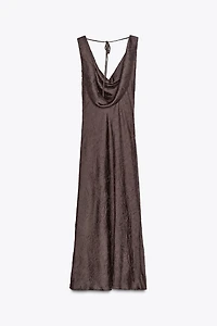 WRINKLED EFFECT SATIN MIDI DRESS