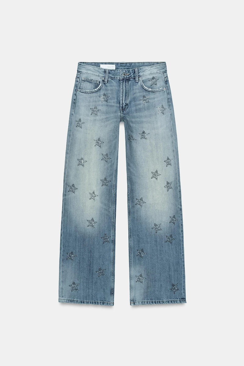 JEAN TRF WIDE LEG STRASS TAILLE BASSE