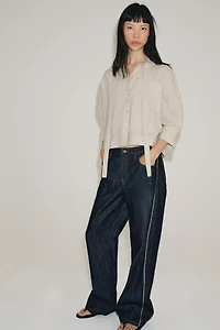 ZW COLLECTION LINEN-BLEND TIE SHIRT