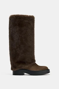 LOW HEEL FAUX FUR BOOTS