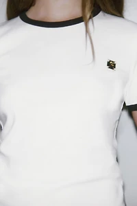 ZARA TRIM T-SHIRT WITH BROOCH
