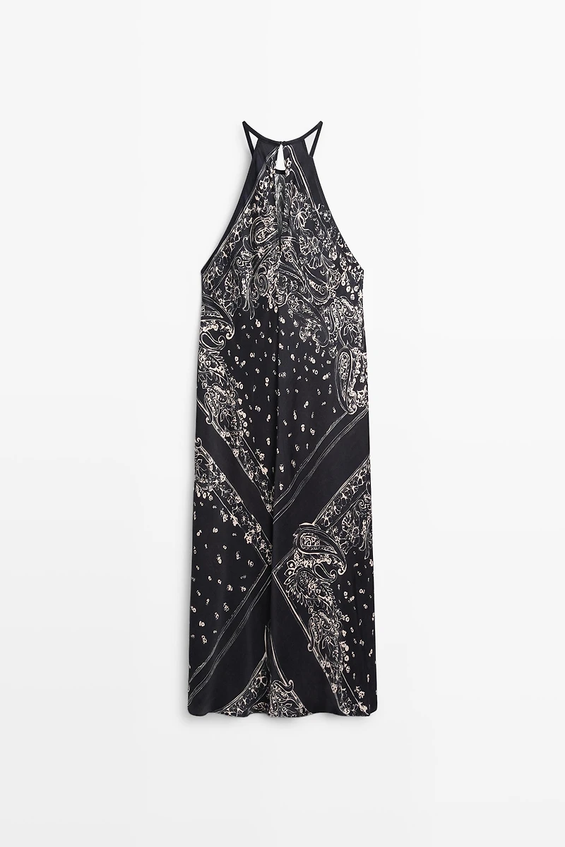 Long flowing paisley halter dress