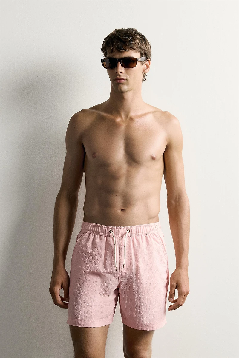 LONG SEERSUCKER SWIM SHORTS