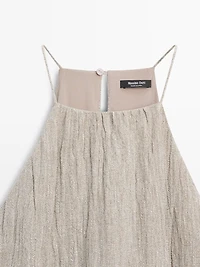 Flowing linen blend dress with gathered neckline
