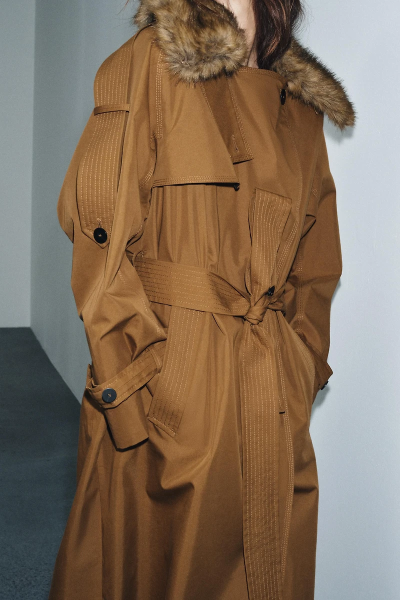 OVERSIZED TRENCH COAT WITH FAUX FUR COLLAR ZW COLLECTION LIMITED EDITION