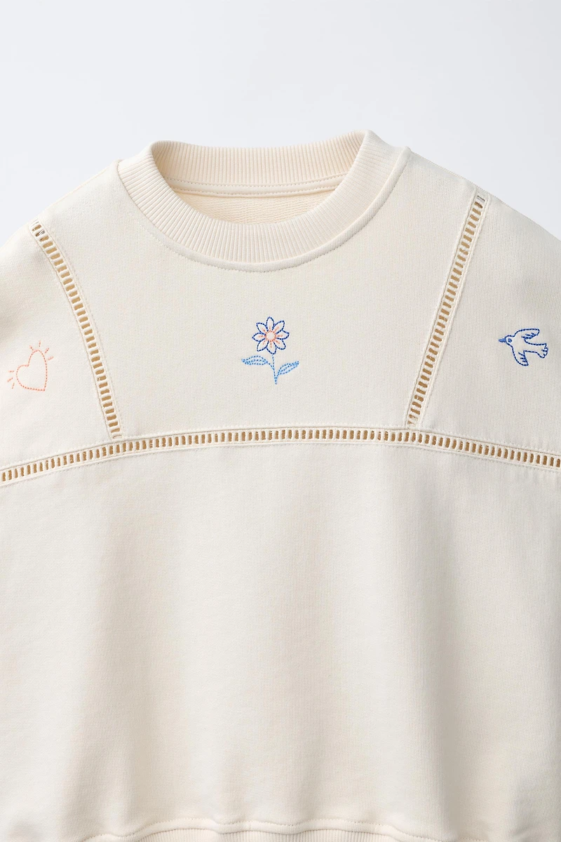 EMBROIDERED INSET SWEATSHIRT
