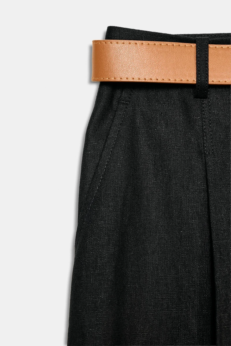 LINEN PANTS WITH BELT AND PLEATS