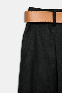 LINEN PANTS WITH BELT AND PLEATS