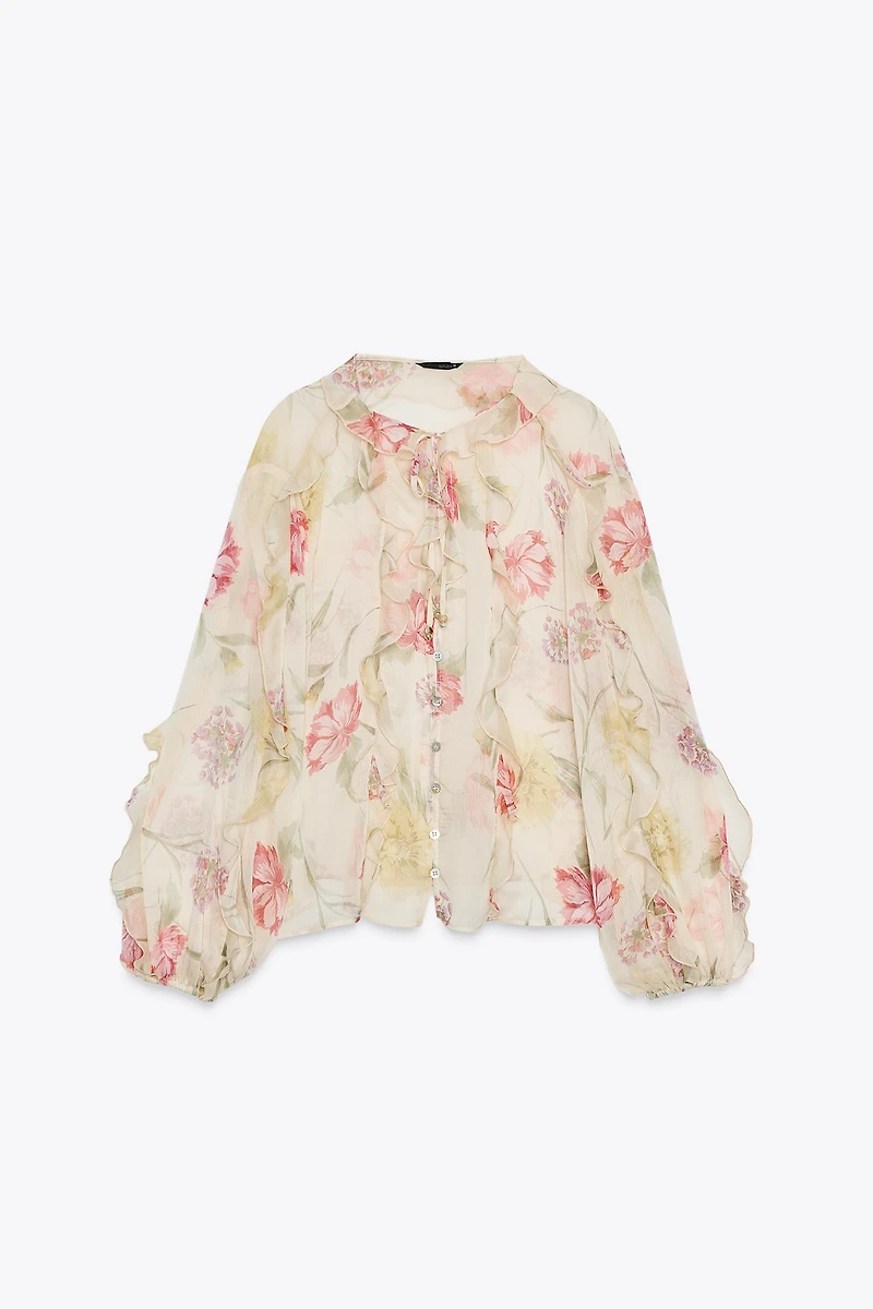 CHEMISE SEMI-TRANSPARENTE À IMPRIMÉ FLORAL