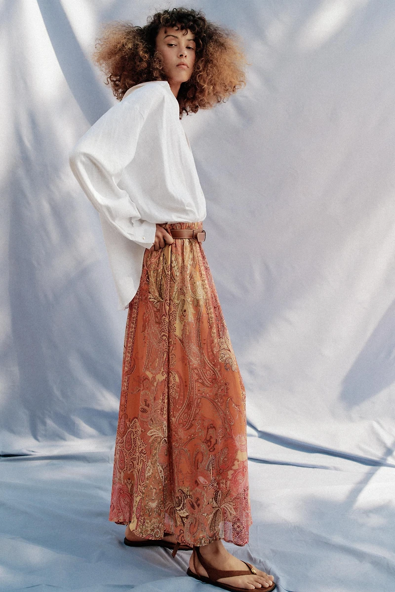 PRINTED MIDI SKIRT WITH BELT