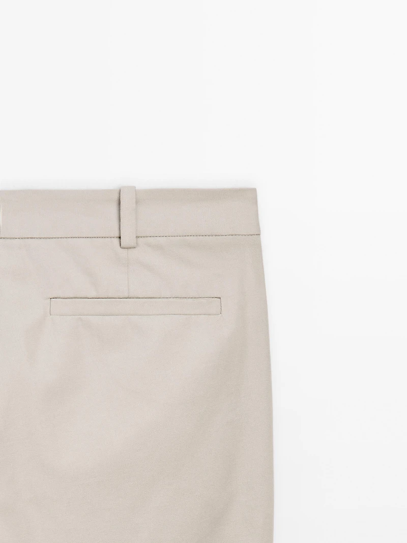 Cotton blend slim fit trousers