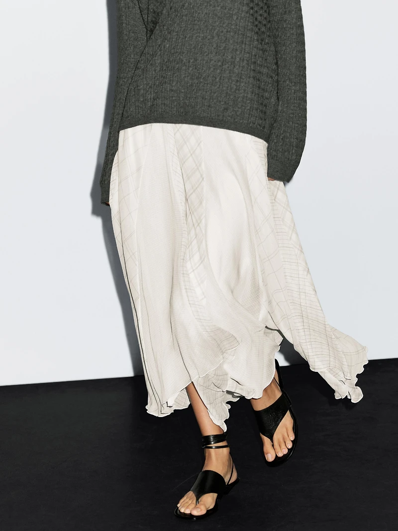 Jupe midi asymétrique à carreaux
