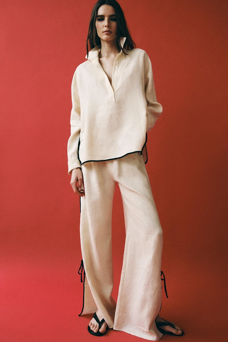 PANTALON LISERÉS 100% LIN ZW COLLECTION