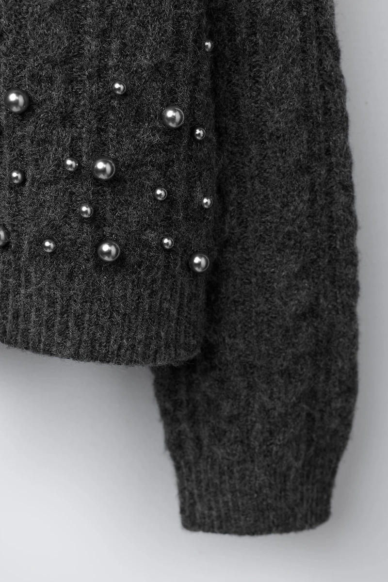 PEARL CABLE-KNIT CARDIGAN