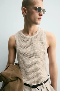 KNIT COTTON LINEN BLEND TANK TOP