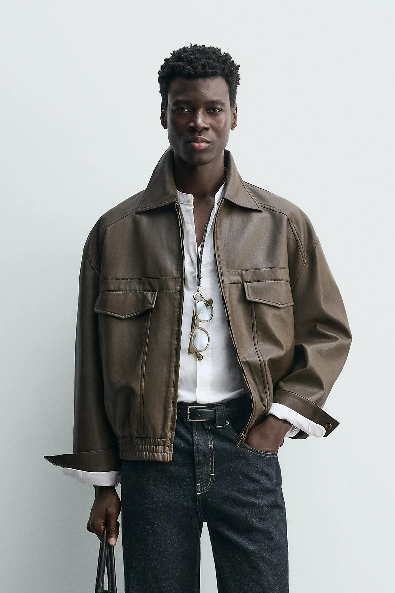 FAUX LEATHER BOMBER JACKET