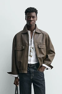 FAUX LEATHER BOMBER JACKET