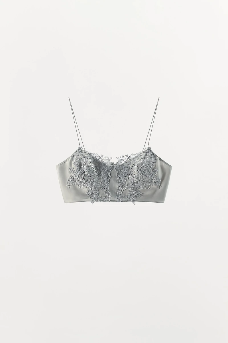SATIN EFFECT LACE CROP TOP