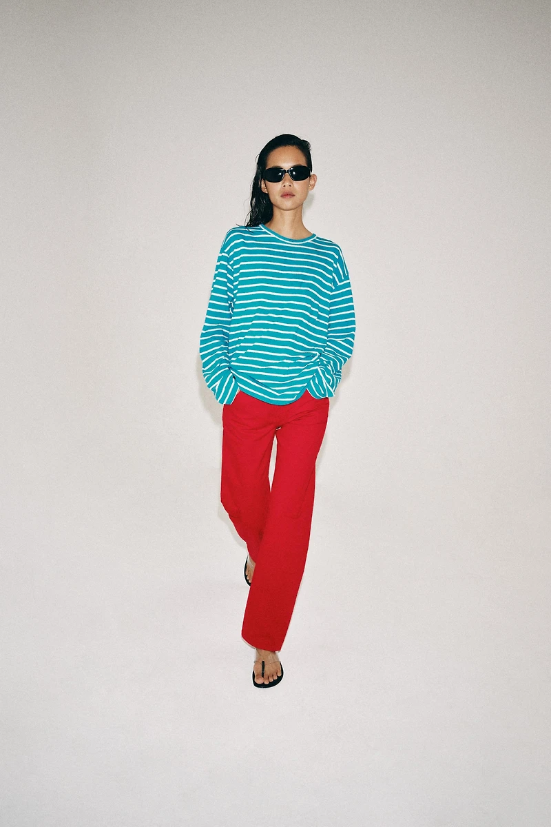STRIPED COTTON AND LINEN T-SHIRT