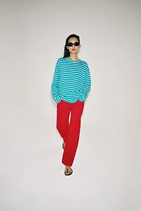 STRIPED COTTON AND LINEN T-SHIRT