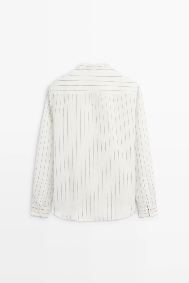 Chemise rayée 100 % lin à col officier
