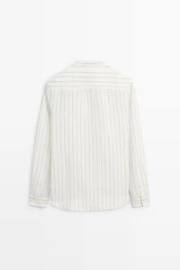Chemise rayée 100 % lin à col officier