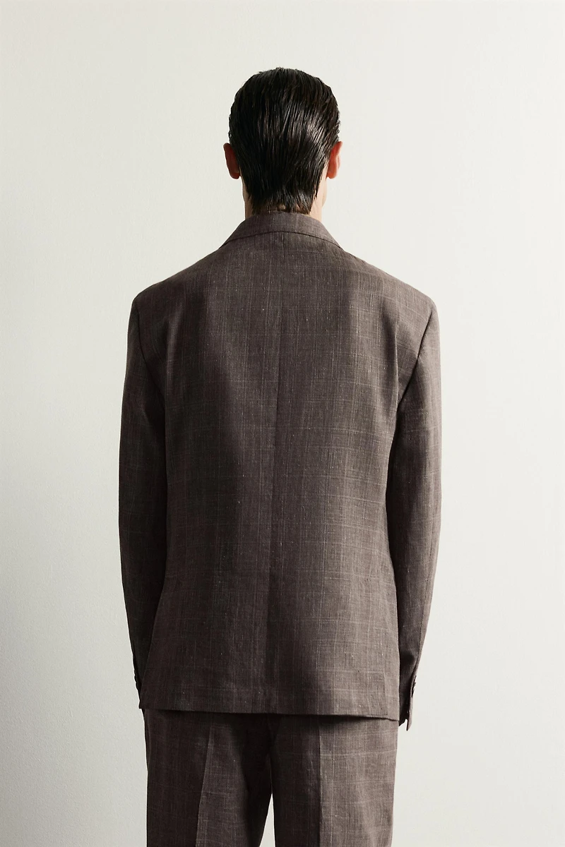 LINEN-WOOL CHECKERED SUIT JACKET