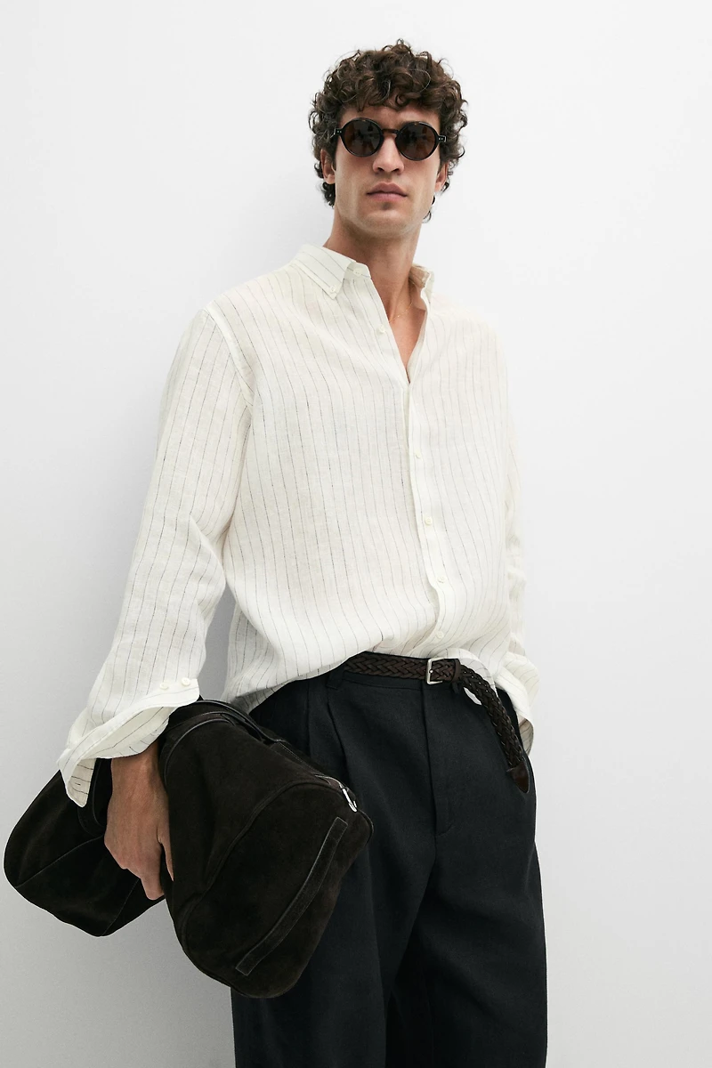 100% linen regular fit striped shirt
