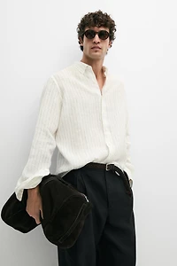 100% linen regular fit striped shirt