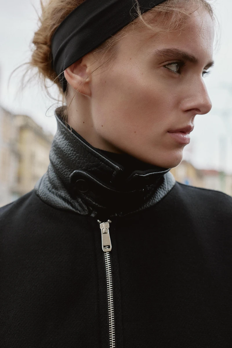 BLOUSON BOMBER BOULE AVEC LAINE ET COL CONTRASTANT