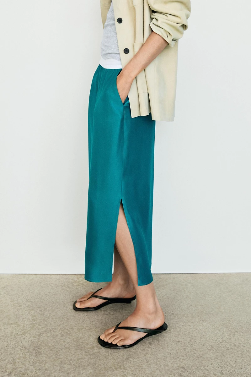 Satin midi skirt with pockets