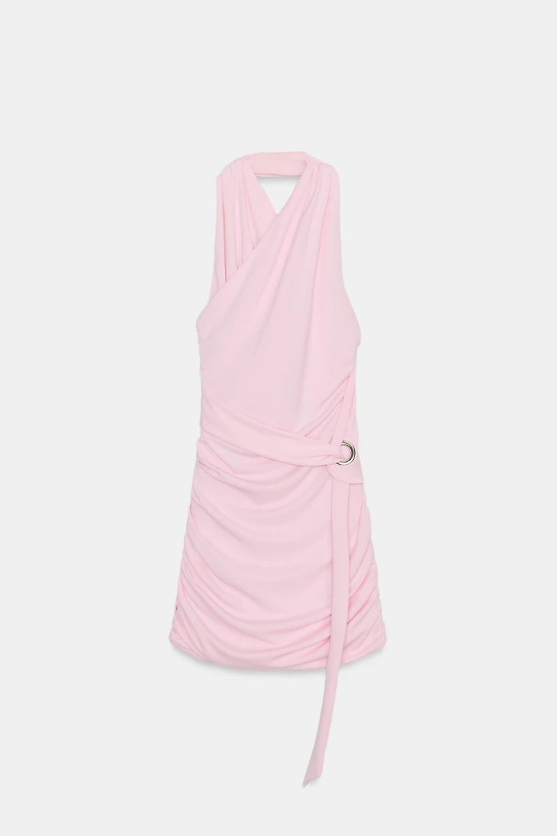 DRAPED HALTER MINI DRESS