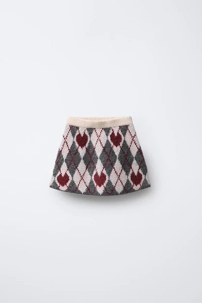 KNIT DIAMOND AND HEART SKIRT