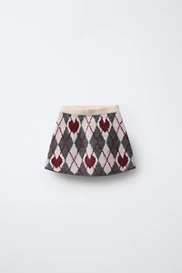 KNIT DIAMOND AND HEART SKIRT