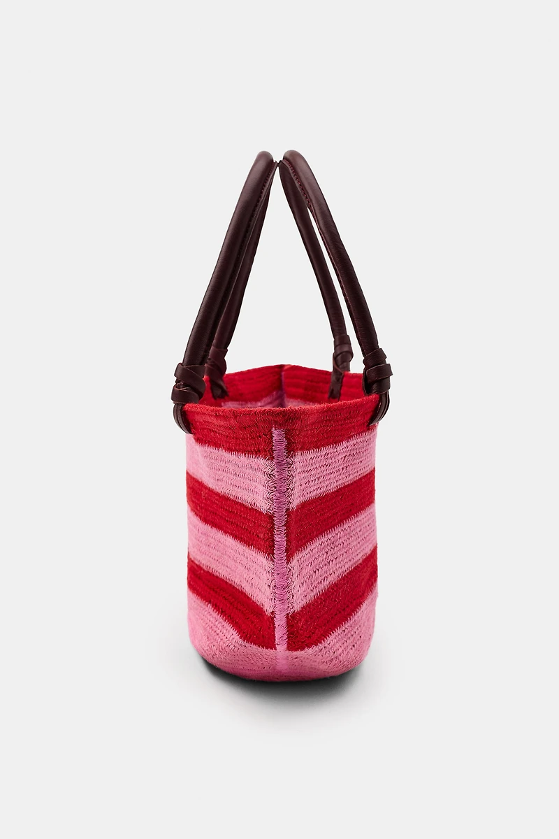 STRIPED JUTE LEATHER BAG