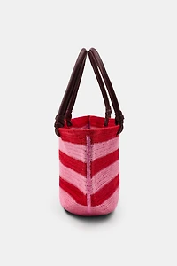 STRIPED JUTE LEATHER BAG