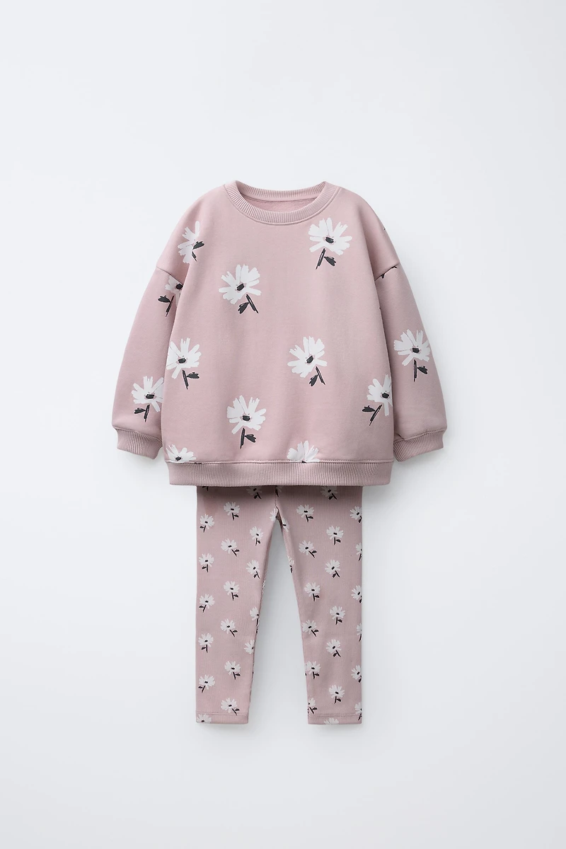 PRINTED RIB SWEATSHIRT AND LEGGING JOGGING SET