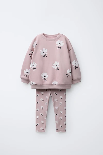 PRINTED RIB SWEATSHIRT AND LEGGING JOGGING SET