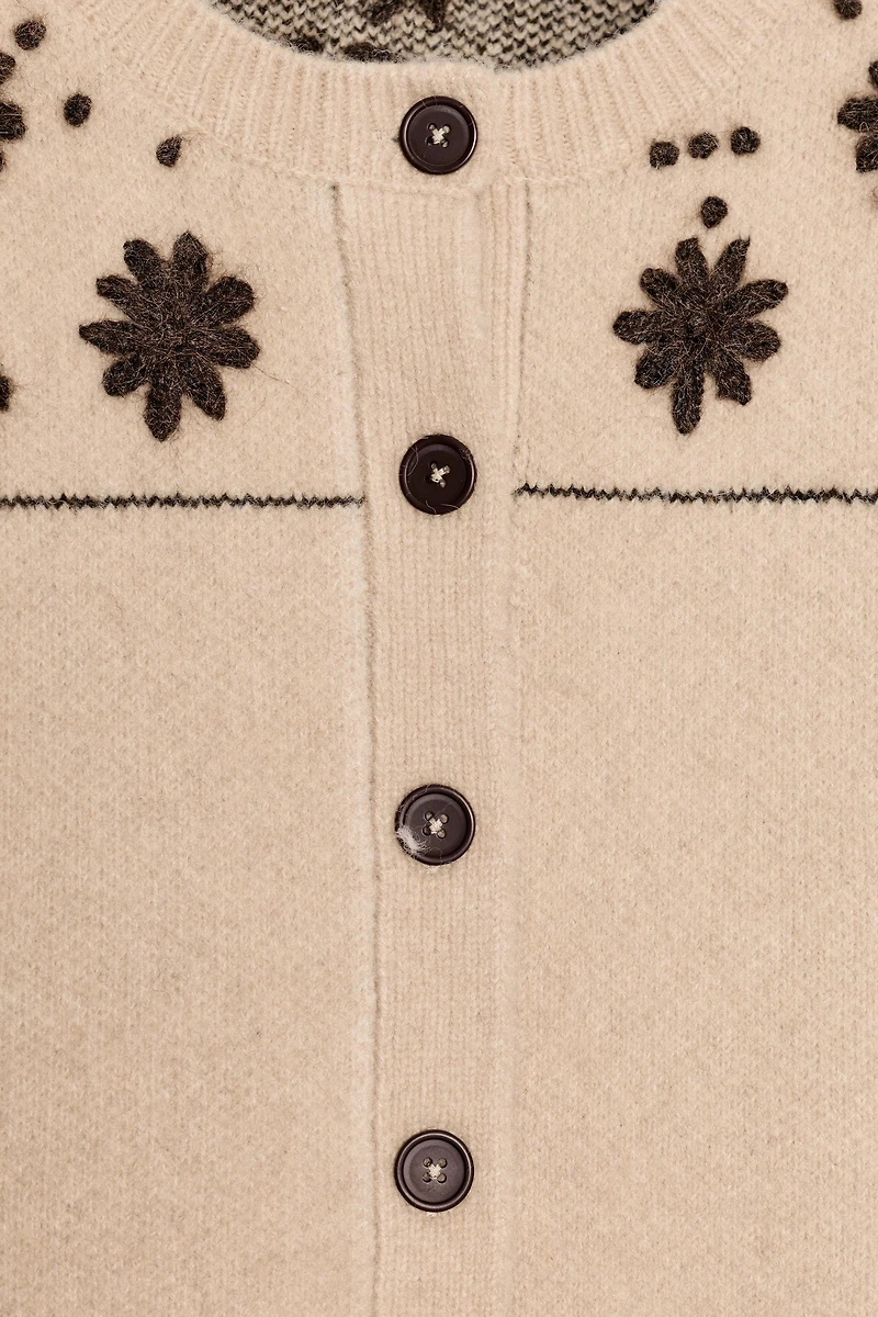 WOOL BLEND JACKET WITH EMBROIDERED FLOWERS AND BELT