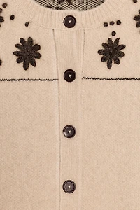 WOOL BLEND JACKET WITH EMBROIDERED FLOWERS AND BELT