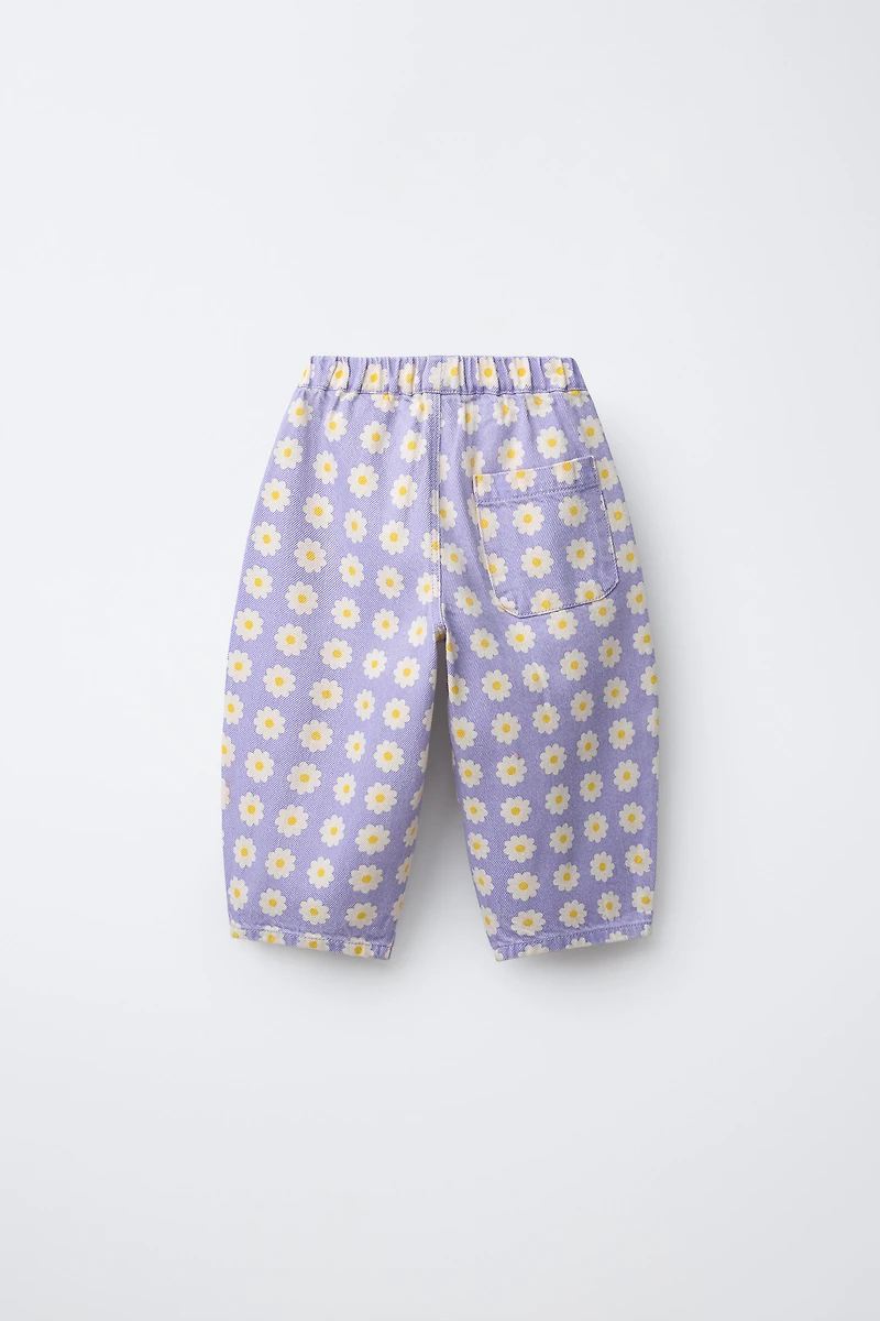 PANTALON EN SERGÉ BALLON À FLEURS