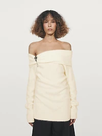 Knit wool and cashmere sweater with exposed shoulders