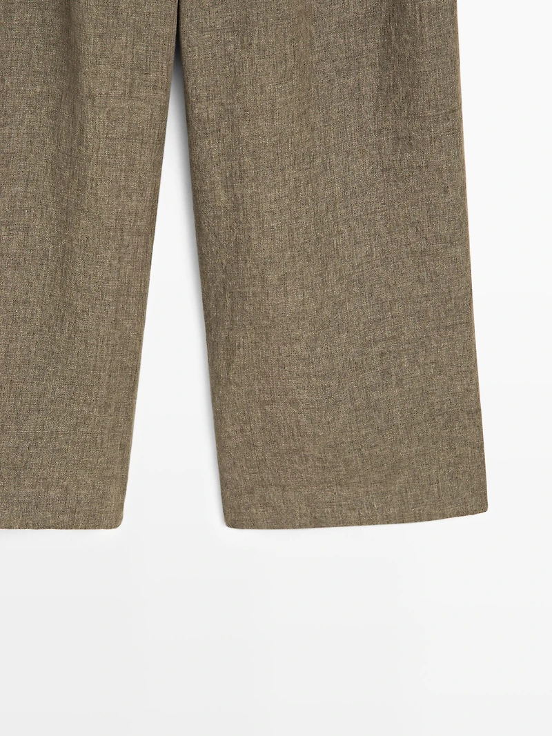 100% linen wide-leg trousers with darts