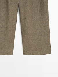 100% linen wide-leg trousers with darts