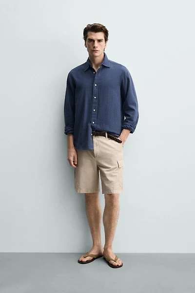 COTTON-LINEN BLEND CARGO SHORTS