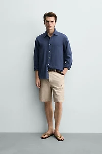 COTTON-LINEN BLEND CARGO SHORTS