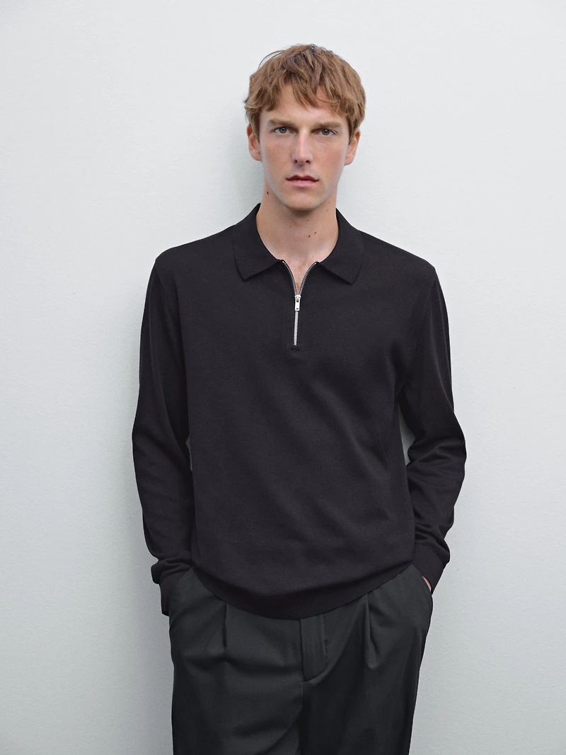 Pull polo maille fermeture Éclair