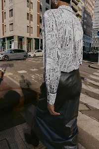 PRINTED BLOUSE WITH TRIM
